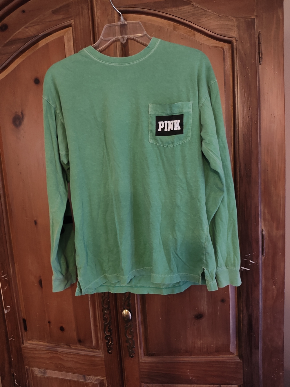 PINK Victoria's Secret Pocket Tee in Green with Black Logo